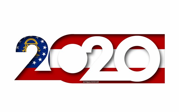 Georgia 2020, de estado de EEUU, Bandera de Georgia, fondo blanco, Georgia, arte 3d, 2020 conceptos, bandera de Georgia, banderas de los estados americanos, 2020 de A&#241;o Nuevo, el a&#241;o 2020 bandera de Georgia