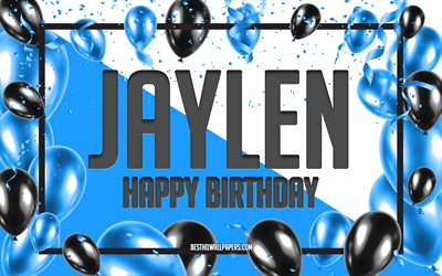 Joyeux Anniversaire Jaylen, Anniversaire &#224; Fond les Ballons, Jaylen, des fonds d&#39;&#233;cran avec des noms, Jaylen Joyeux Anniversaire, Ballons Bleus Anniversaire arri&#232;re-plan, carte de voeux, Jaylen Anniversaire