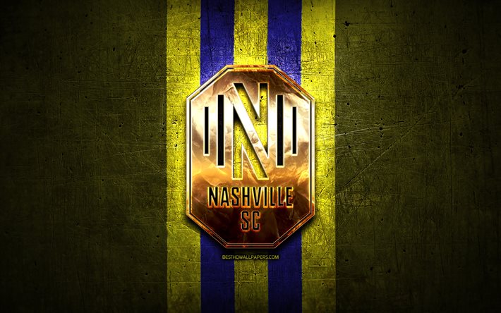 Nashville FC, nuevo logo, de la MLS, de metal amarillo de fondo, american club de f&#250;tbol, de oro logotipo de Nashville, SC, Estados de la Liga de F&#250;tbol, Nashville nuevo logo, futbol, estados UNIDOS, Nashville SC logotipo