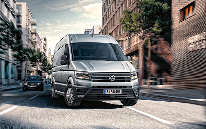 Volkswagen Crafter, 2020, front view, exterior, new silver Crafter, commercial vehicles, Volkswagen