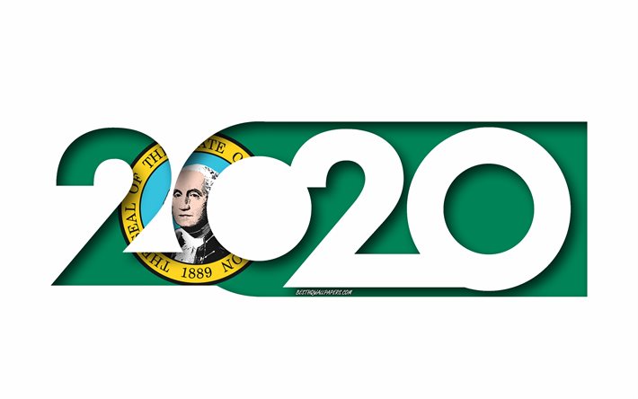 Washington 2020 Washington, ABD devlet, Bayrak, beyaz arka plan, Washington, 3d sanat, 2020 kavramlar, Washington bayrağı, Amerikan Devletleri bayrakları, 2020 Yeni Yıl, 2020 Washington bayrağı