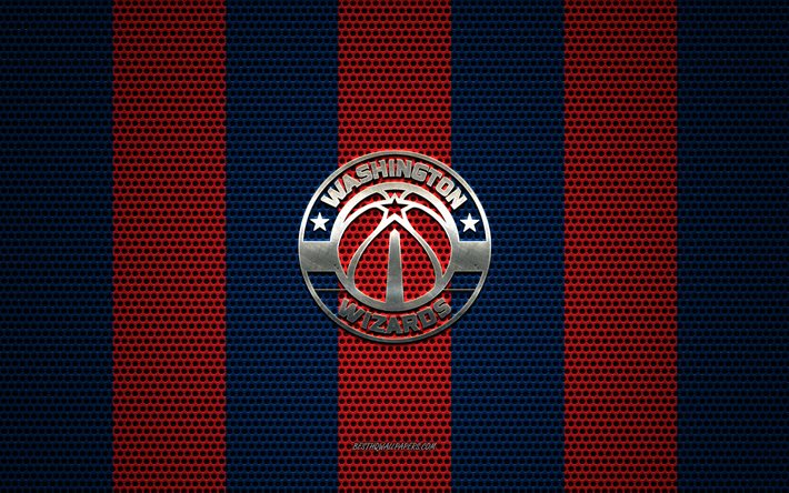 Washington Wizards-logo, American basketball club, metalli-tunnus, sininen-punainen metalli mesh tausta, Washington Wizards, NBA, Washington, USA, koripallo