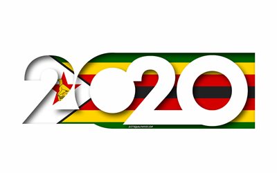 Zimbabwe 2020, Flag of Zimbabwe, white background, Zimbabwe, 3d art, 2020 concepts, Zimbabwe flag, 2020 New Year, 2020 Zimbabwe flag