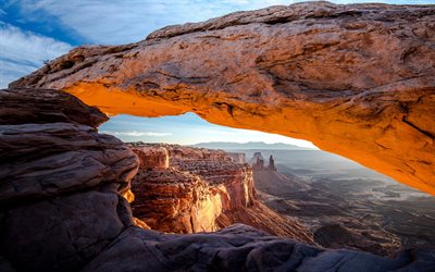 Canyonlands, coucher de soleil, arc, paysage de montagne, canyon, Parc National de Canyonlands, Utah, &#201;tats-unis, &#233;tats-unis