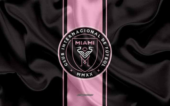 Inter Miami FC logo, rose et noir, drapeau de soie, Inter Miami FC, club de football am&#233;ricain, MLS, rose noir, la texture de la soie, Entre Miami, etats-unis, le football