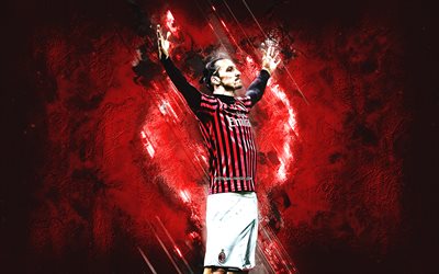Zlatan Ibrahimovic, Swedish soccer player, AC Milan, red stone background, portrait, Serie A, Italy, football
