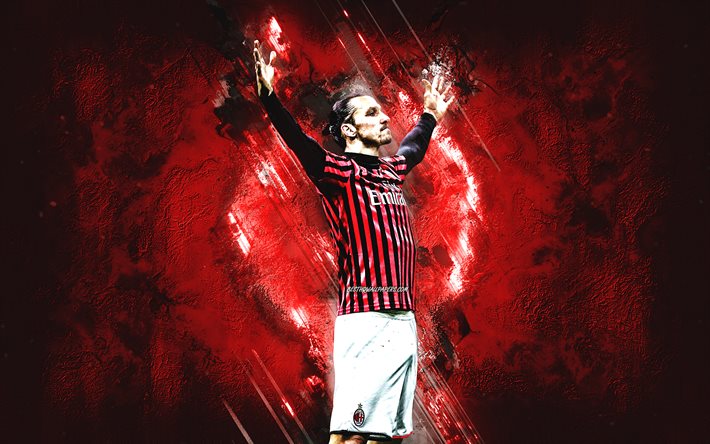 Zlatan İbrahimovic, İsve&#231; futbolcu, AC Milan, kırmızı taş arka plan, portre, Serie A İtalya, futbol