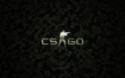 Logo CS GO, trama mimetica, emblema in metallo mimetico CS GO, struttura militare, logo Counter-Strike, sfondo militare, Counter-Strike Global Offensive