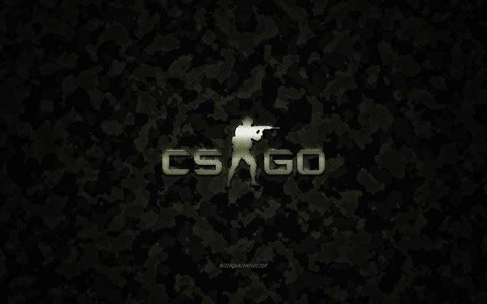 CS GO-logotyp, kamouflagestruktur, CS GO-kamouflagemetallemblem, milit&#228;rstruktur, Counter-Strike-logotyp, milit&#228;r bakgrund, Counter-Strike Global Offensive
