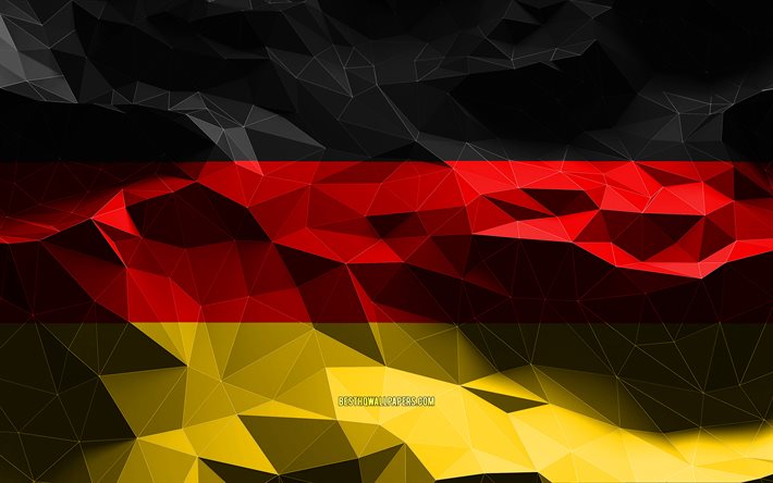 4k, bandeira alem&#227;, low poly art, pa&#237;ses europeus, s&#237;mbolos nacionais, bandeira da Alemanha, bandeiras 3D, Alemanha, Europa, bandeira 3D da Alemanha