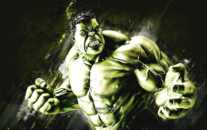 Hulk, supereroe, sfondo di pietra verde, personaggio di Hulk, arte creativa, personaggi dei fumetti, supereroe di Hulk