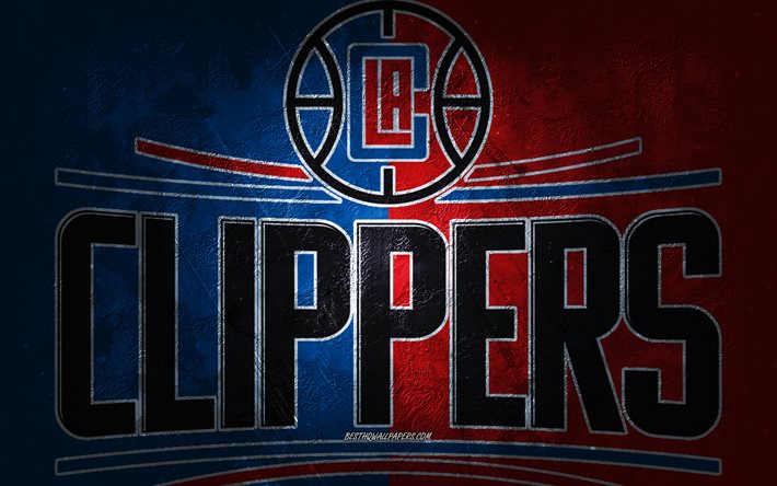 Los Angeles Clippers, &#233;quipe am&#233;ricaine de basket-ball, fond de pierre rouge bleu, logo Los Angeles Clippers, art grunge, NBA, basket-ball, USA, embl&#232;me de Los Angeles Clippers