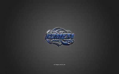 HC Kometa Brno, Czech ice hockey club, Czech Extraliga, blue logo, white carbon fiber background, ice hockey, Brno, Czech Republic, HC Kometa Brno logo