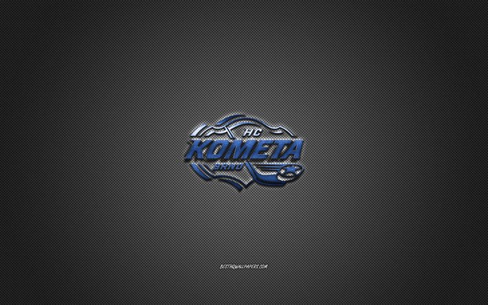 HC Kometa Brno, Czech ice hockey club, Czech Extraliga, blue logo, white carbon fiber background, ice hockey, Brno, Czech Republic, HC Kometa Brno logo