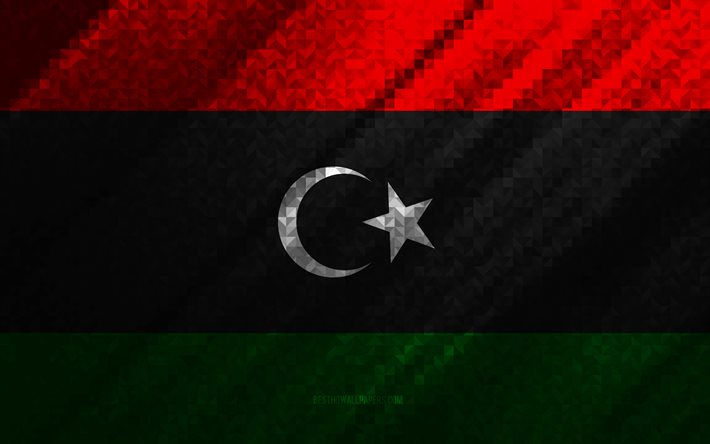 Libyens flagga, m&#229;ngf&#228;rgad abstraktion, Libyas mosaikflagga, Libyen, mosaikkonst, Libyas flagga
