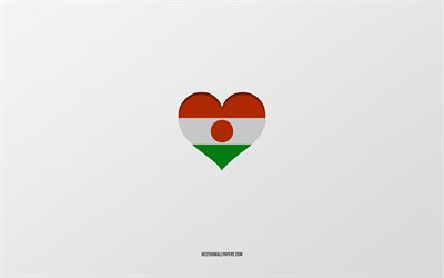 I Love Niger, Africa countries, Niger, gray background, Niger flag heart, favorite country, Love Niger