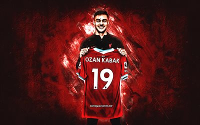 Ozan Kabak, Liverpool FC, Turkish football player, portrait, red stone background, football, Premier League, Ozan Kabak Liverpool