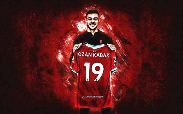 Ozan Kabak, Liverpool FC, joueur de football turc, portrait, fond de pierre rouge, football, Premier League, Ozan Kabak Liverpool
