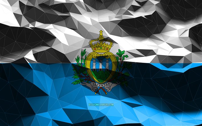 4k, bandeira de San Marino, low poly art, pa&#237;ses europeus, s&#237;mbolos nacionais, Bandeira de San Marino, bandeiras 3D, San Marino, Europa, bandeira 3D de San Marino
