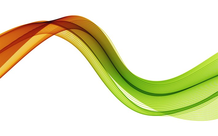 fundo de ondas verde-laranja, 4k, abstra&#231;&#227;o de onda laranja, onda abstrata verde-laranja, onda verde-laranja em um fundo branco, fundo de ondas, fuma&#231;a de onda verde-laranja