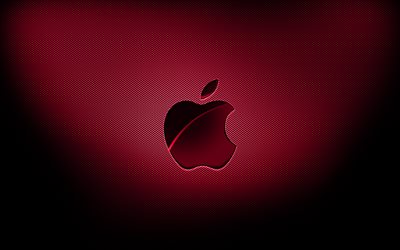 4k, Apple pink logo, pink grid backgrounds, brands, Apple logo, grunge art, Apple
