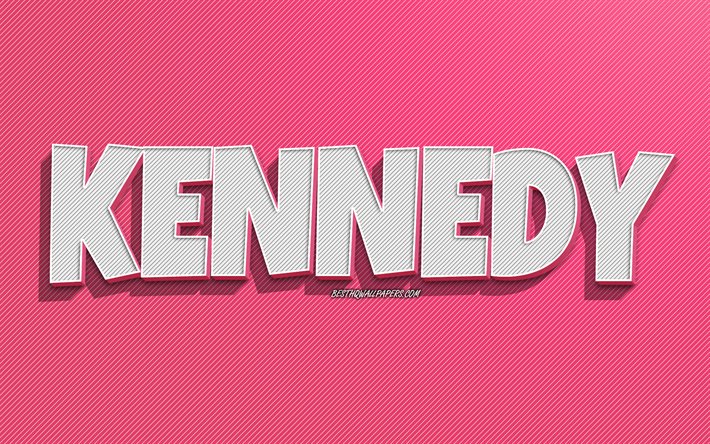 Kennedy, rosa linjer bakgrund, bakgrundsbilder med namn, Kennedy namn, kvinnliga namn, Kennedy gratulationskort, konturteckningar, bild med Kennedy namn