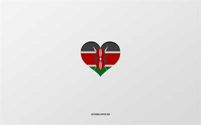 I Love Kenya, Africa countries, Kenya, gray background, Kenya flag heart, favorite country, Love Kenya