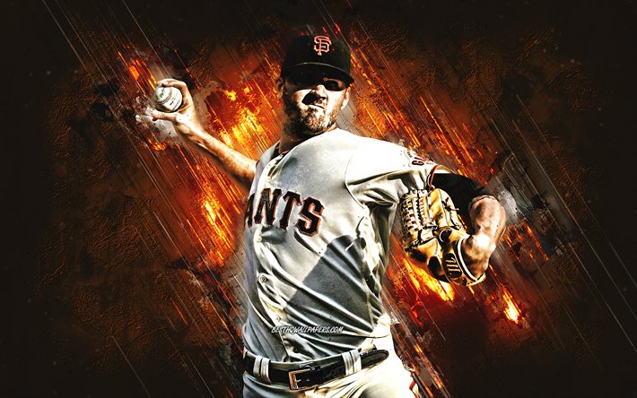 Kevin Gausman, Giants de San Francisco, MLB, joueur de baseball am&#233;ricain, portrait, fond de pierre orange, Major League Baseball