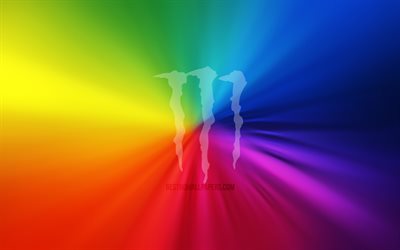 Monster Energy logo, 4k, vortex, rainbow backgrounds, creative, artwork, drinks brands, Monster Energy