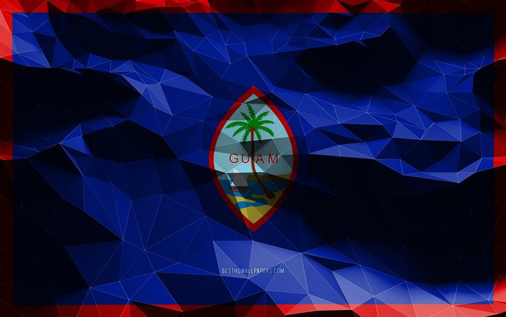 4k, bandiera di Guam, arte low poly, paesi dell&#39;Oceania, simboli nazionali, bandiere 3D, Guam, Oceania, bandiera 3D di Guam