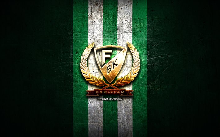Farjestad BK, logotipo dourado, SHL, fundo de metal verde, time sueco de h&#243;quei, Liga Sueca de H&#243;quei, Logotipo Farjestad BK, h&#243;quei