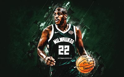 Khris Middleton, Milwaukee Bucks, NBA, American basketball player, green stone background, USA, basketball