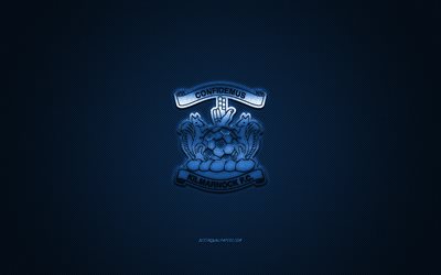 Kilmarnock FC, Scottish football club, Scottish Premiership, blue logo, blue carbon fiber background, football, Kilmarnock, Scotland, Kilmarnock FC logo
