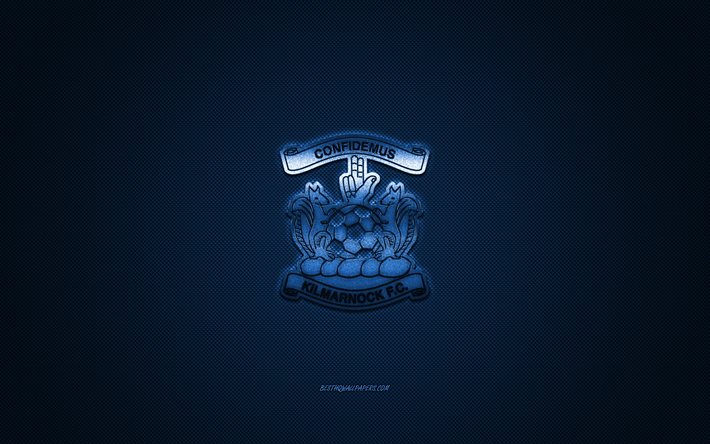 kilmarnock fc, schottischer fu&#223;ballverein, scottish premiership, blaues logo, blauer kohlefaserhintergrund, fu&#223;ball, kilmarnock, schottland, kilmarnock fc-logo