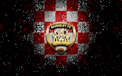 Barnsley FC, glitter logo, EFL Championship, red white checkered background, soccer, english football club, Barnsley logo, mosaic art, football, FC Barnsley