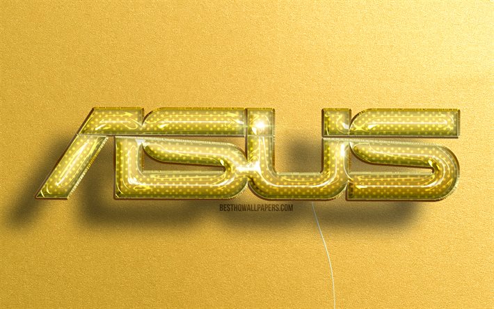 Logotipo 3D da Asus, bal&#245;es amarelos realistas, 4k, marcas, logotipo da Asus, fundos de pedra amarelos, Asus