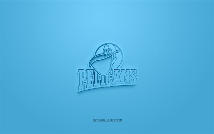 lahti pelicans, finnischer eishockeyclub, kreatives 3d-logo, blauer hintergrund, 3d-emblem, liiga, lahti, finnland, 3d-kunst, eishockey, lahti pelicans 3d-logo