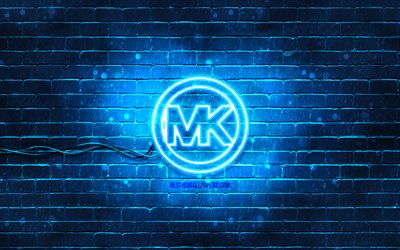 Michael Korsin sininen logo, 4k, sininen tiilisein&#228;, Michael Korsin logo, muotimerkit, Michael Korsin neonlogo, Michael Kors