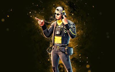 &#201;coute &#233;lectronique, 4k, n&#233;ons jaunes, Fortnite Battle Royale, Personnages Fortnite, Skin d&#39;&#233;coute &#233;lectronique, Fortnite, &#201;coute &#233;lectronique Fortnite