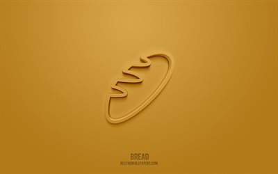 Bread 3d icon, brown background, 3d symbols, Bread, Baking icons, 3d icons, Bread sign, Food 3d icons