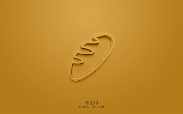 رمز 3D الخبز, خلفية بنية, رموز ثلاثية الأبعاد, الخبز, أيقونات الخبز, أيقونات ثلاثية الأبعاد, علامة الخبز, أيقونات الغذاء 3d