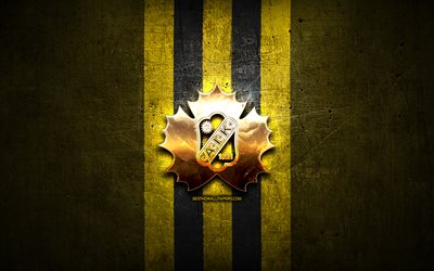 Skelleftea AIK, logo dorato, SHL, sfondo di metallo giallo, squadra di hockey svedese, campionato svedese di hockey, logo Skelleftea AIK, hockey