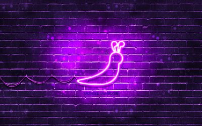 Icona al neon lumaca lumaca, 4k, sfondo viola, simboli al neon, lumaca lumaca, creativo, icone al neon, segno lumaca lumaca, segni animali, icona lumaca lumaca, icone animali
