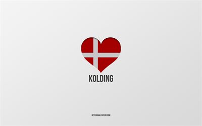 コリングが大好き, デンマークの都市, 灰色の背景, コリングCity in Jylland Denmark, デンマーク, デンマークの旗のハート, 好きな都市