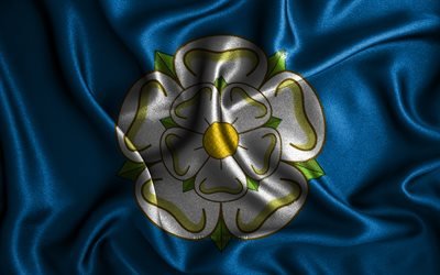 Yorkshire bayrağı, 4k, ipek dalgalı bayraklar, İngiliz il&#231;eleri, Yorkshire Bayrağı, kumaş bayraklar, 3D sanat, Yorkshire, Avrupa, İngiltere İl&#231;eleri, Yorkshire 3D bayrak, İngiltere