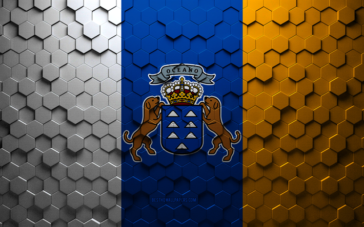 Flag of Canary Islands, honeycomb art, Canary Islands hexagons flag, Canary Islands, 3d hexagons art, Canary Islands flag