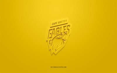 Cape Breton Eagles, creative 3D logo, yellow background, QMJHL, Canadian hockey team, USL League One, Nova Scotia, Canada, 3d art, hockey, Cape Breton Eagles 3d logo