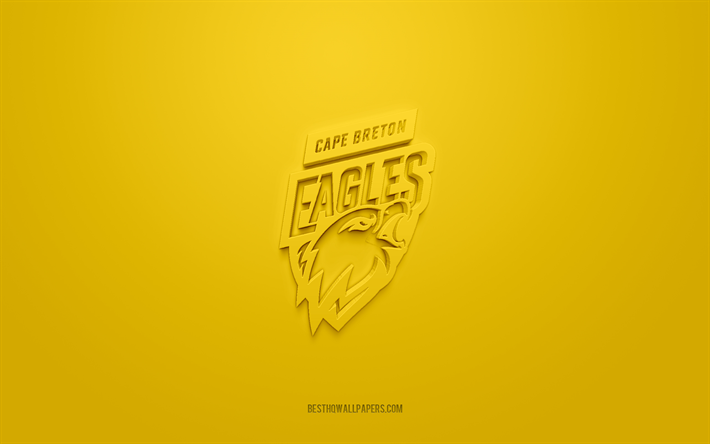Cape Breton Eagles, kreativ 3D-logotyp, gul bakgrund, QMJHL, kanadensiskt hockeylag, USL League One, Nova Scotia, Kanada, 3d-konst, hockey, Cape Breton Eagles 3d-logotyp