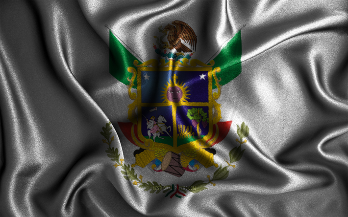 Queretaro flag, 4k, silk wavy flags, mexican states, Day of Queretaro, fabric flags, Flag of Queretaro, 3D art, Queretaro, North America, States of Mexico, Queretaro 3D flag, Mexico