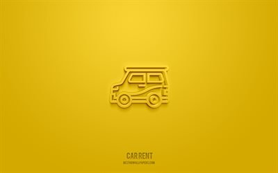 Car Rent 3d icon, yellow background, 3d symbols, Car Rent, hotel icons, 3d icons, hotel sign, Car Rent 3d icons